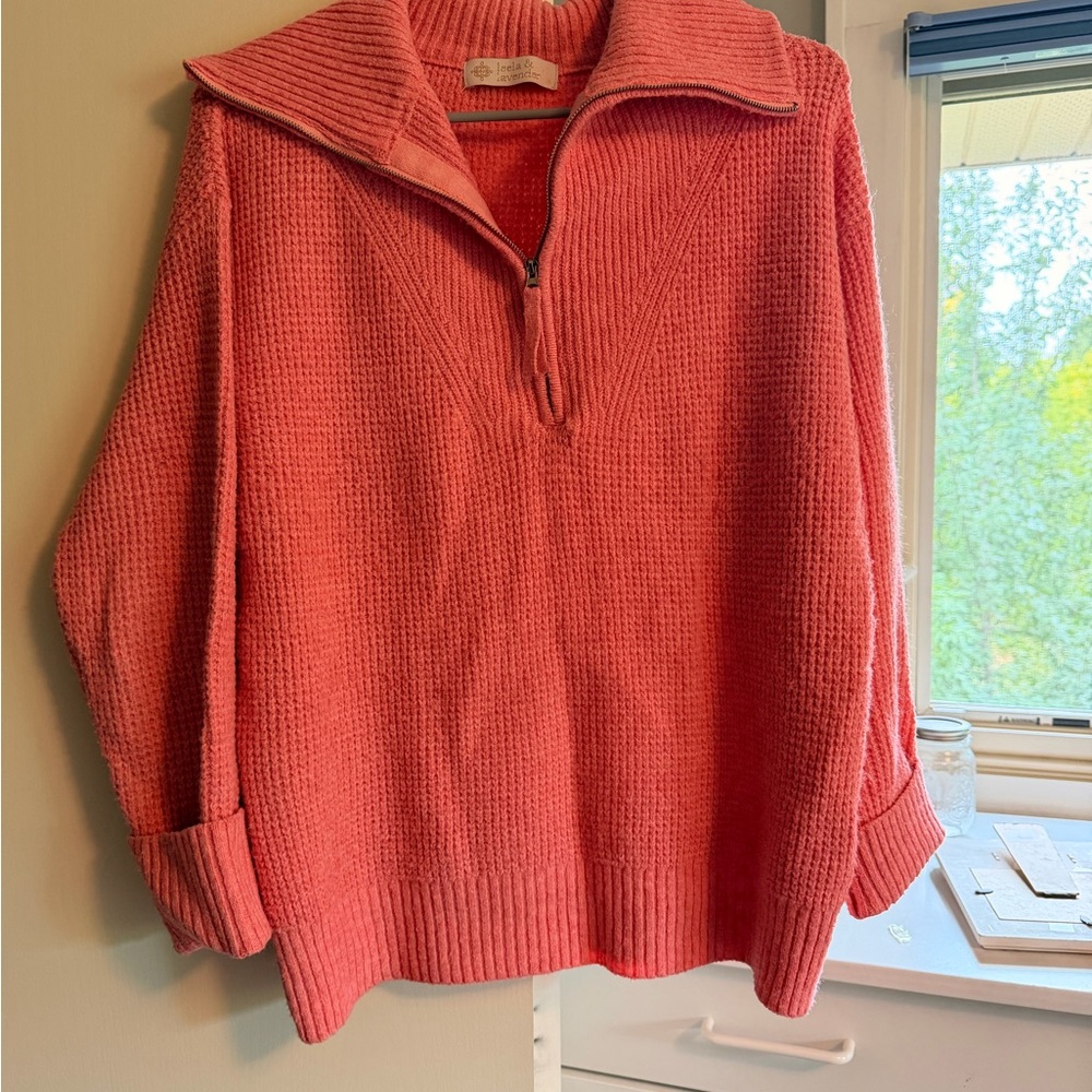 Talbots Coral Half-Zip Waffle-Knit Pullover